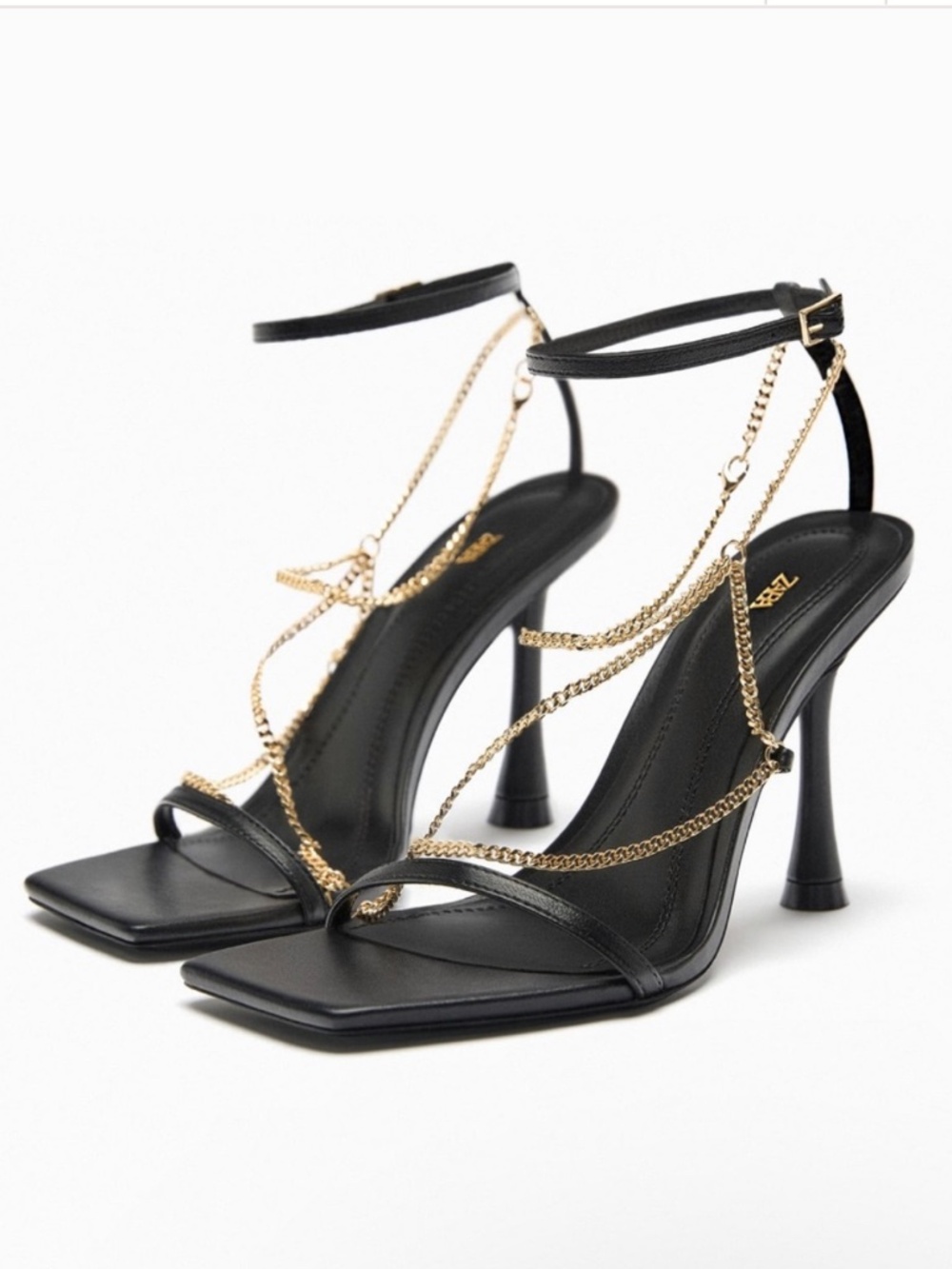 Zara Chain Detail Heeled Leather Sandals